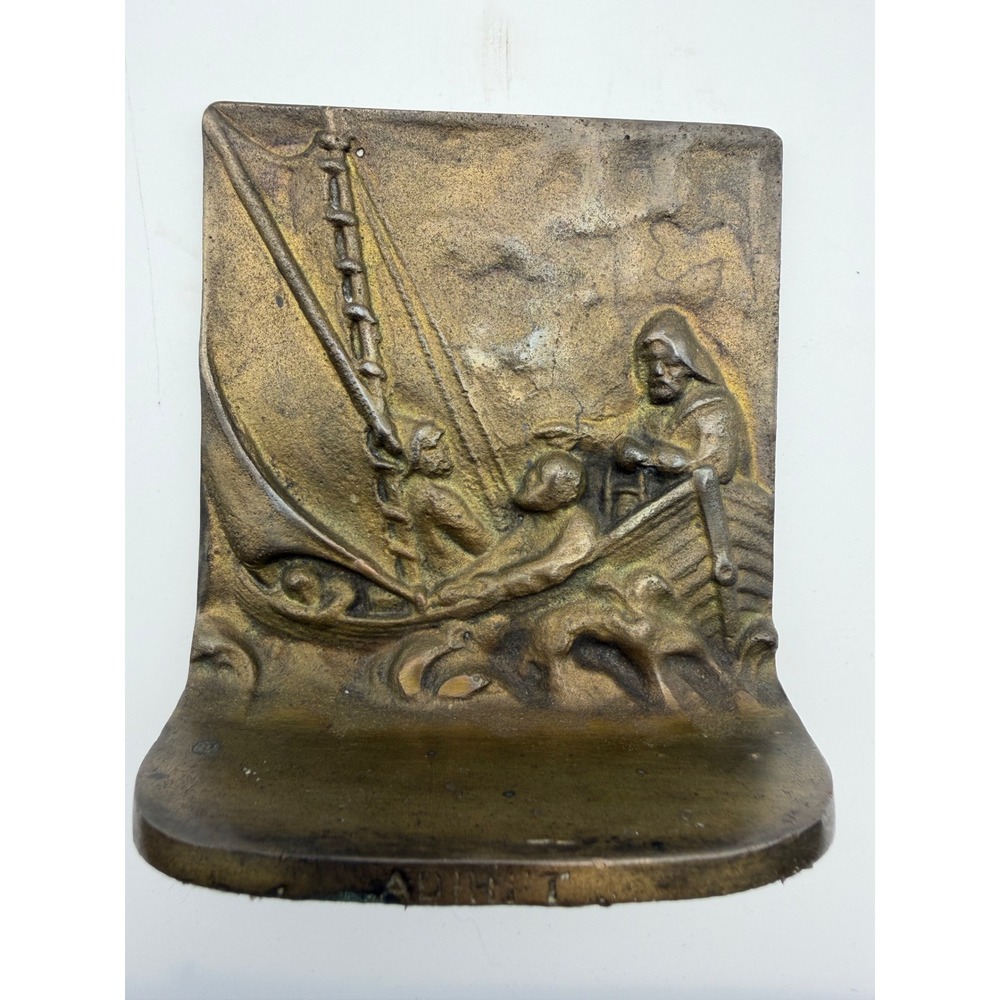 Circa 1920s Art Deco Cast Iron 'Adrift' Sailboat Bookends." Heavy